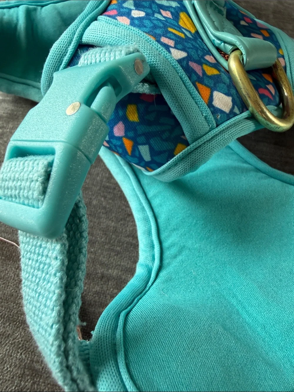 Turquoise Terrazzo Dog Harness with Padded Handle
